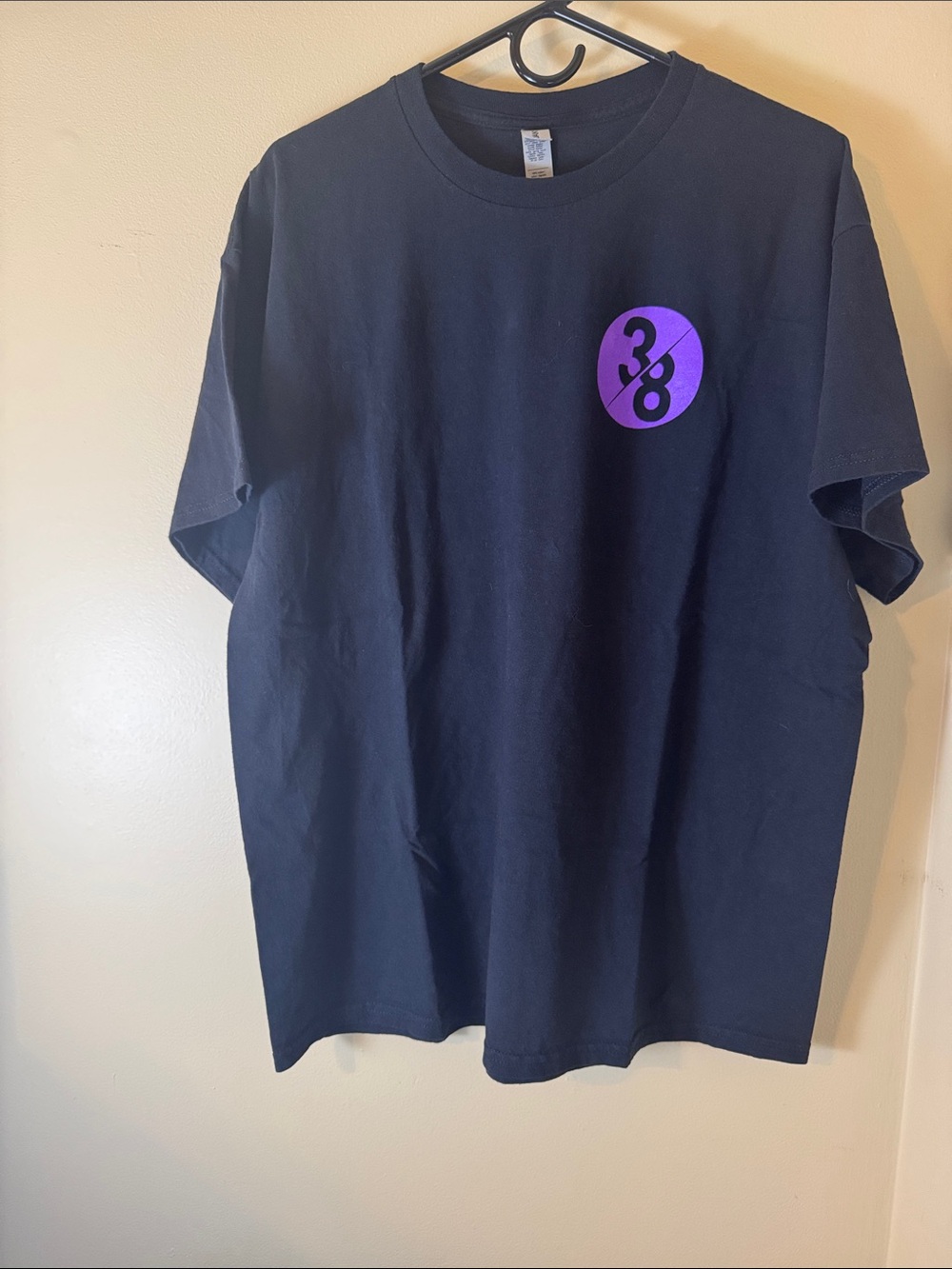 Gildan Black Short-Sleeve Tee with Purple 3/8 Chest Logo